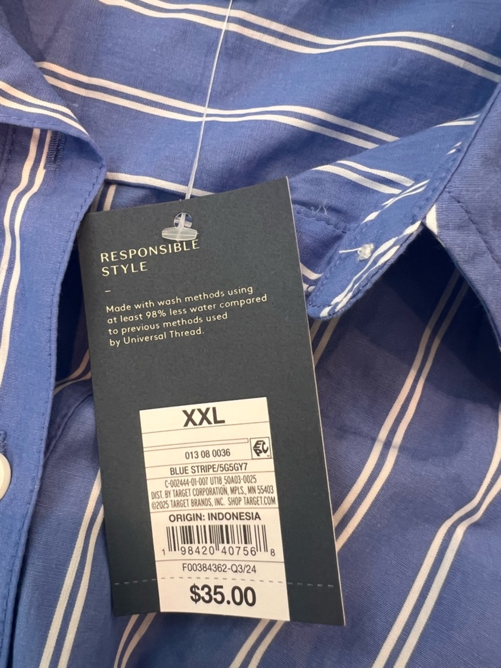 Universal Thread Blue Striped Shirt Dress XXL Tie Waist Cotton NWT - Picture 3 of 8